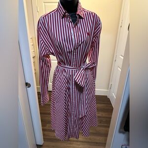 Ralph Lauren, red and white candy striped dress button down NWT size 8